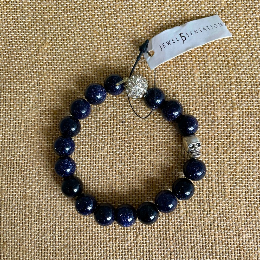 JEWEL SENSATION Amethyst & Crystal Skull Stretch Bracelet